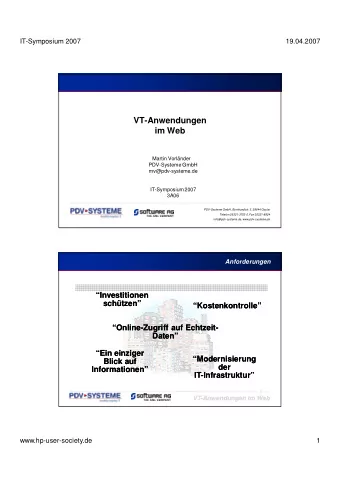 VT-Anwendungen  im Web  Martin Vorlnder  PDV-Systeme GmbH  mv@pdv-systeme.de  IT-Symposium 2007