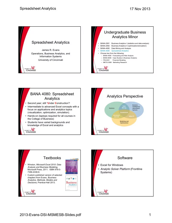 undergraduate business analytics minor spreadsheet