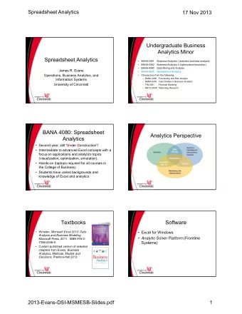 Undergraduate Business  Analytics Minor  Spreadsheet Analytics    BANA-2081  Business Analytics