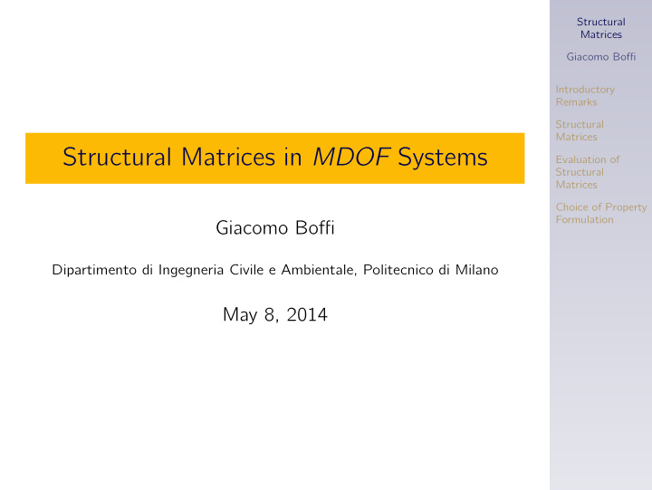 structural matrices in mdof systems