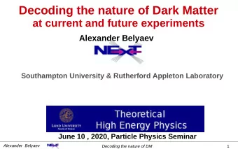 Decoding the nature of Dark Matter  at current and future experiments  Alexander Belyaev