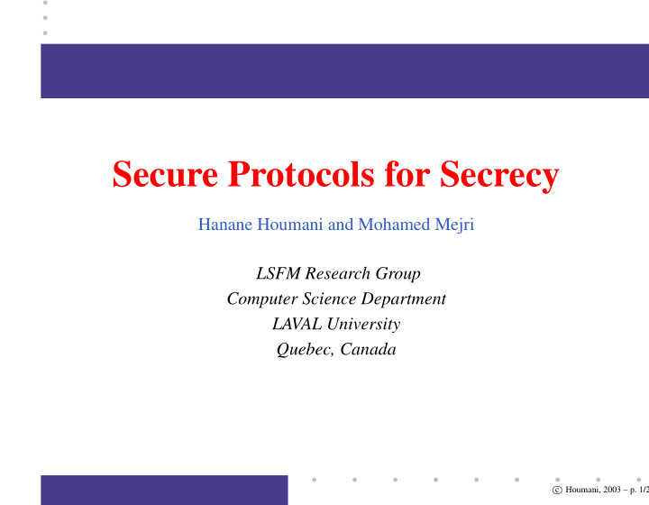 secure protocols for secrecy