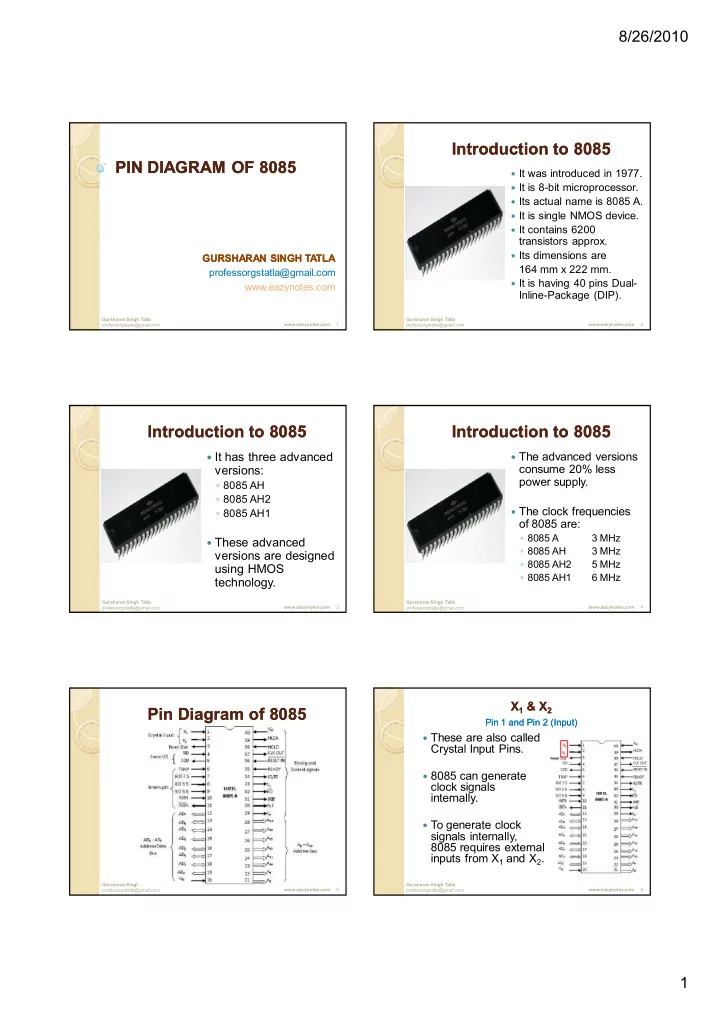 introduction to 8085 introduction to 8085 pin diagram of