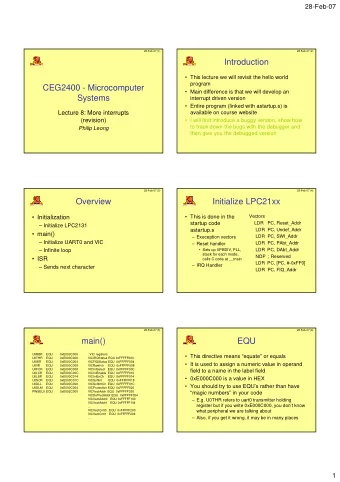 Introduction   This lecture we will revisit the hello world  program  CEG2400 - Microcomputer
