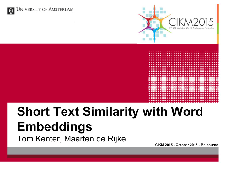 short text similarity with word embeddings