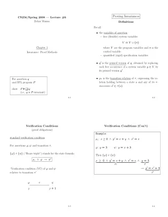 Proving Invariances  CS256/Spring 2008  Lecture #6  Zohar Manna  Definitions  Recall:  the