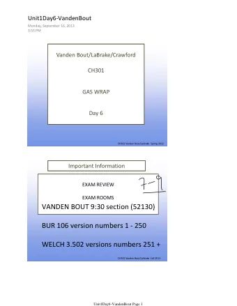 VANDEN BOUT 9:30 section (52130)  BUR 106 version numbers 1 - 250  WELCH 3.502 versions numbers 251
