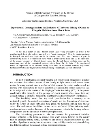 Using the Multifunctional Shock Tube  Yu.A.Kucherenko, O.E.Shestachenko, Yu. A. Piskunov, E.V.
