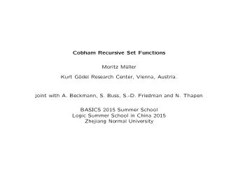 Cobham Recursive Set Functions  Moritz M  uller  Kurt G  odel Research Center, Vienna, Austria.