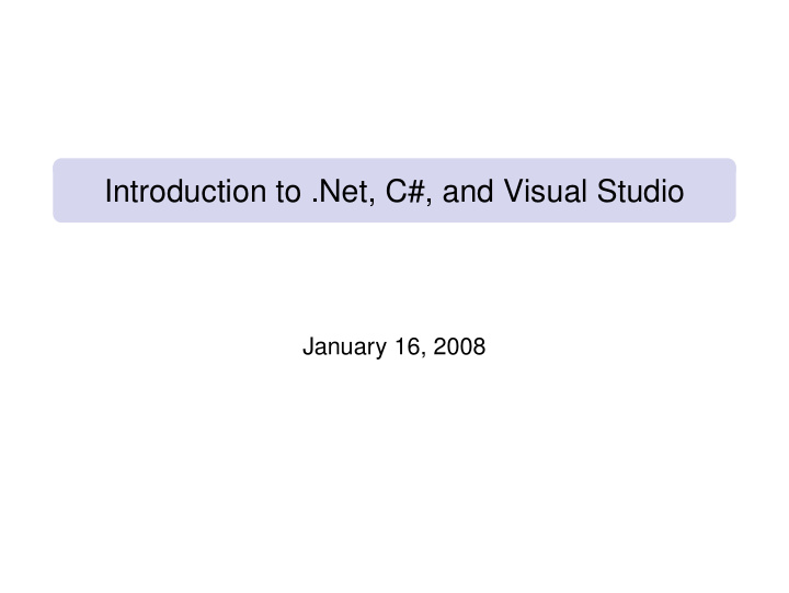 introduction to net c and visual studio