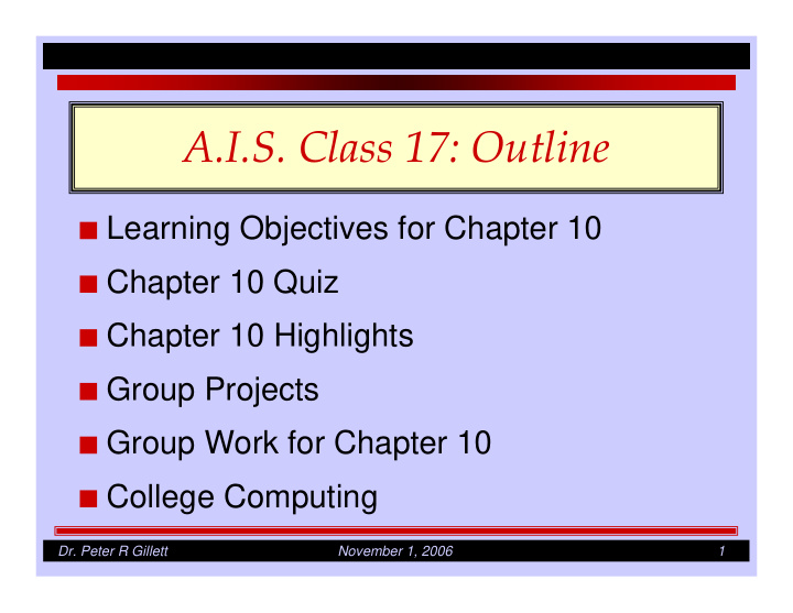 a i s class 17 outline