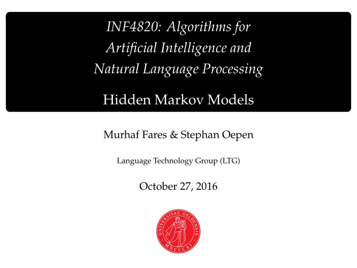 inf4820 algorithms for artificial intelligence and