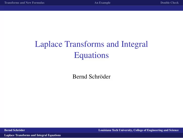 laplace transforms and integral equations