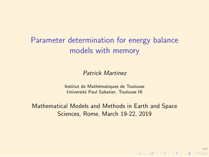 parameter determination for energy balance models with