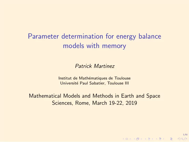 parameter determination for energy balance models with
