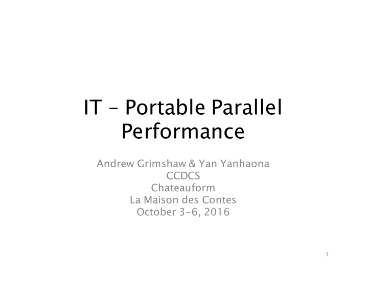 it portable parallel performance