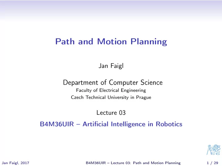 path and motion planning