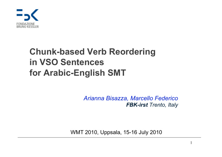 chunk based verb reordering in vso sentences for arabic