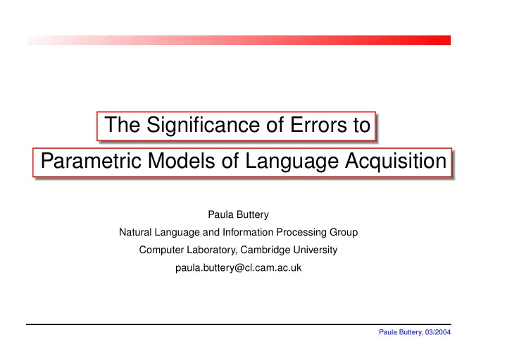 the significance of errors to parametric models of