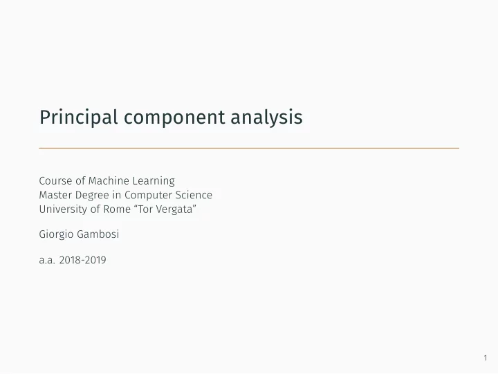 principal component analysis