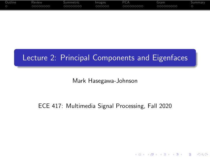 lecture 2 principal components and eigenfaces