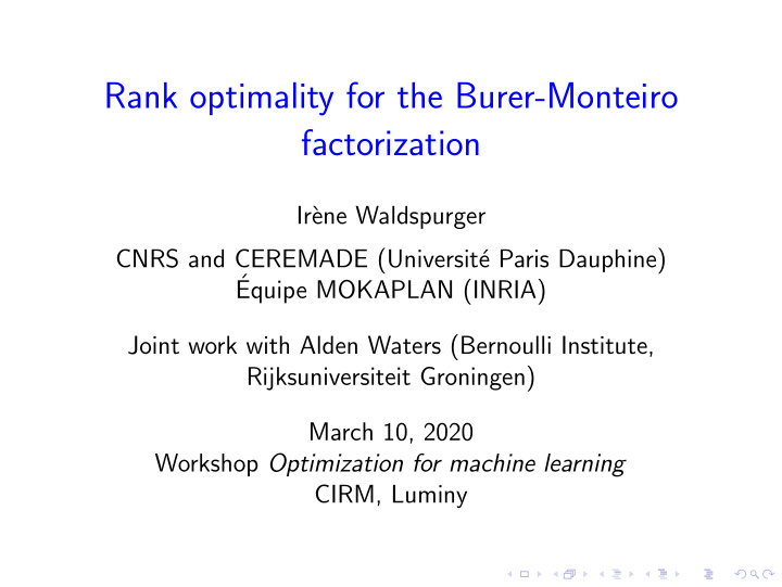 rank optimality for the burer monteiro factorization