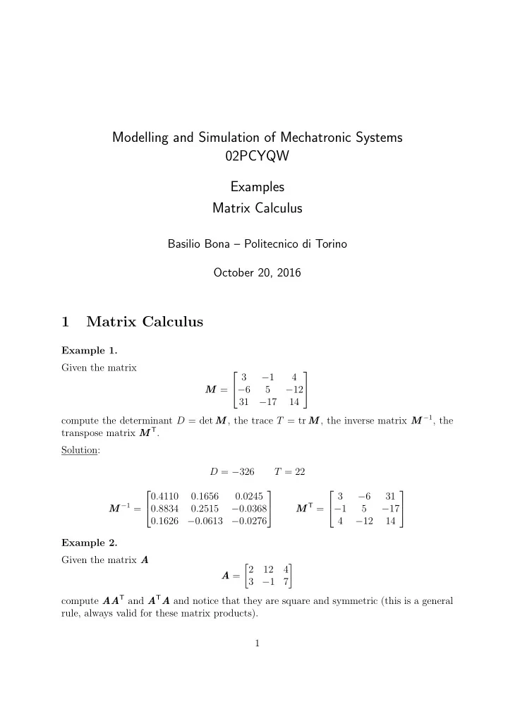 modelling and simulation of mechatronic systems 02pcyqw