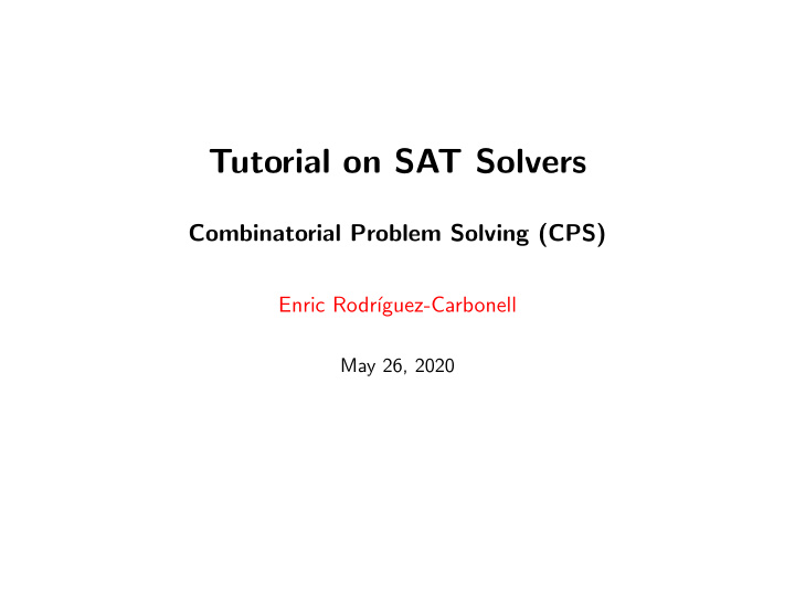 tutorial on sat solvers