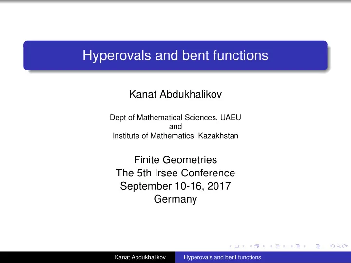 hyperovals and bent functions
