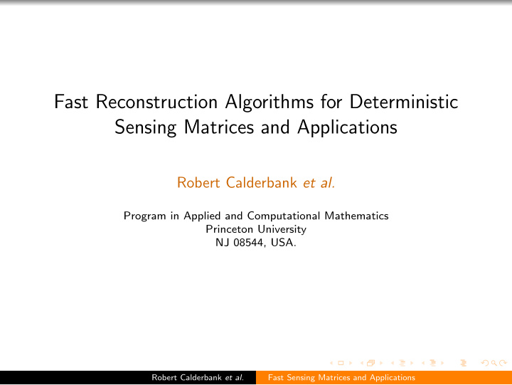 fast reconstruction algorithms for deterministic sensing