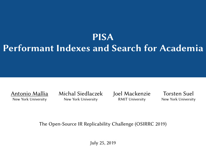 pisa performant indexes and search for academia