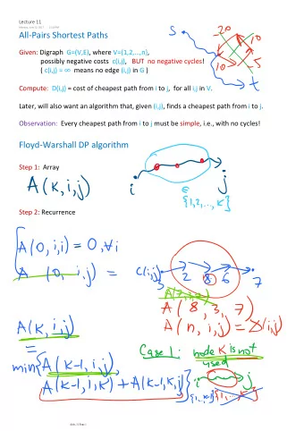 All-Pairs Shortest Paths Given: Digraph  G=(V,E), where V={1,2,,n} ,  possibly negative costs