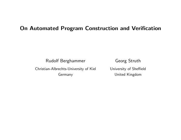 on automated program construction and verification