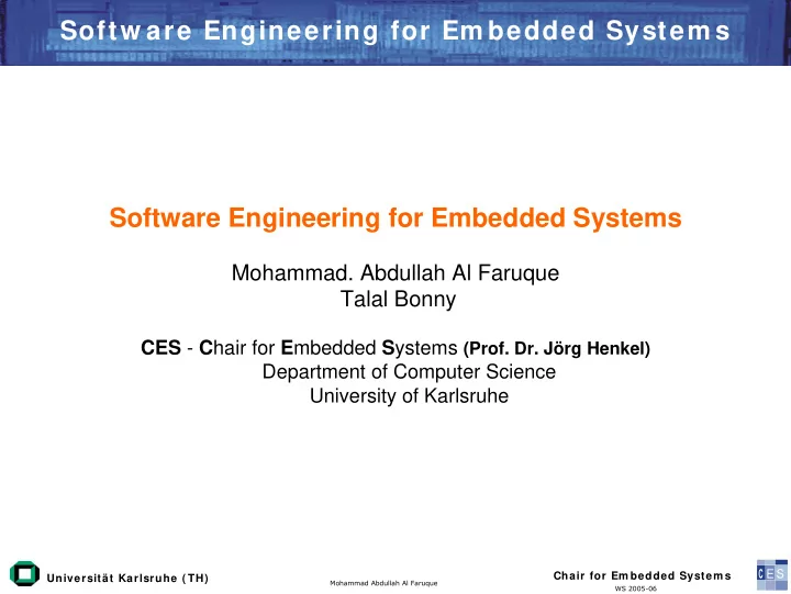 softw are engineering for em bedded system s software