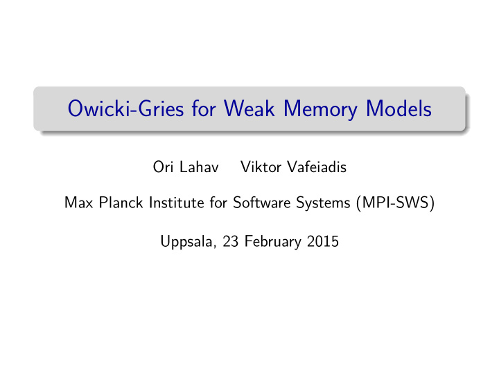 owicki gries for weak memory models