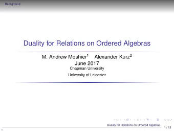 Duality for Relations on Ordered Algebras M. Andrew Moshier 1 Alexander Kurz 2  June 2017  Chapman