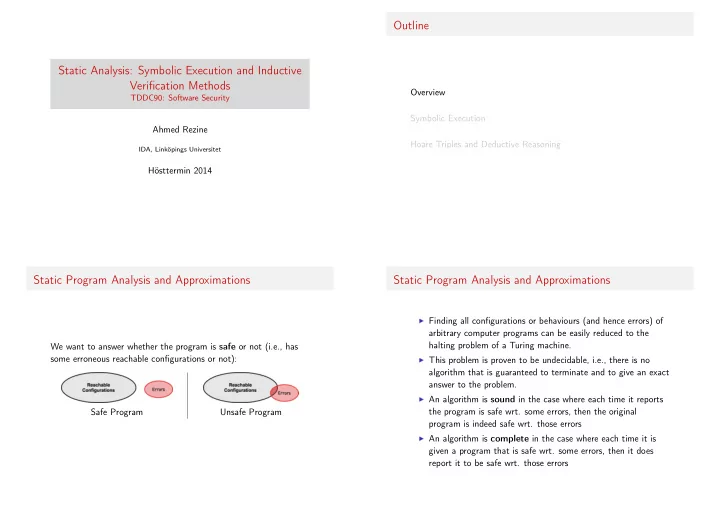 outline static analysis symbolic execution and inductive