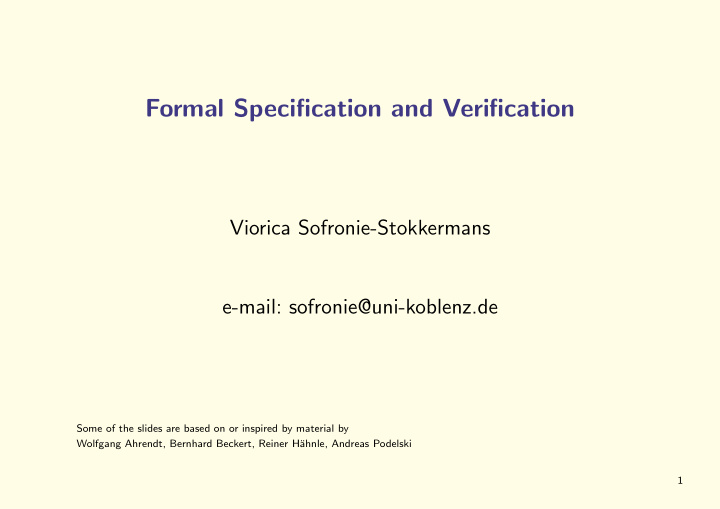 formal specification and verification