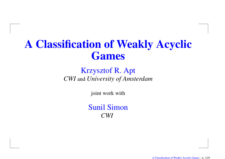 a classification of weakly acyclic games