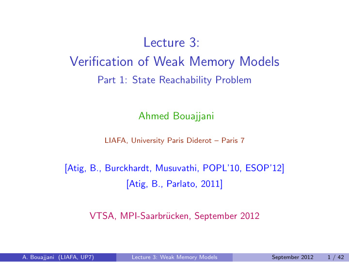lecture 3 verification of weak memory models