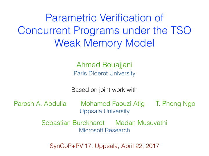 parametric verification of concurrent programs under the