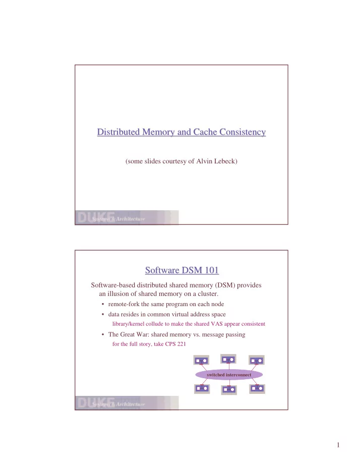 distributed memory and cache consistency distributed