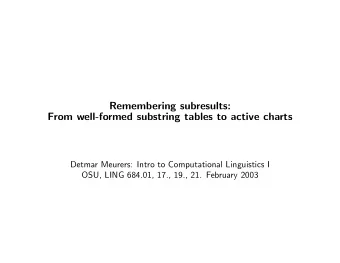 Remembering subresults:  From well-formed substring tables to active charts  Detmar Meurers: Intro