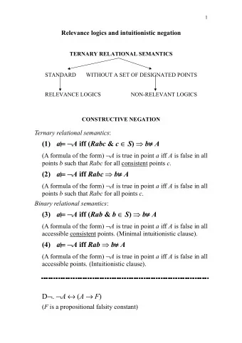 TERNARY RELATIONAL SEMANTICS  STANDARD       WITHOUT A SET OF DESIGNATED POINTS  RELEVANCE LOGICS