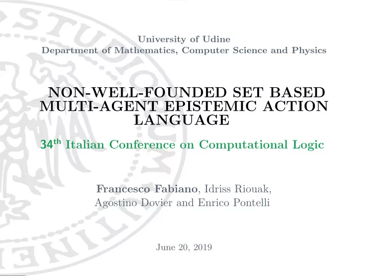 non well founded set based multi agent epistemic action