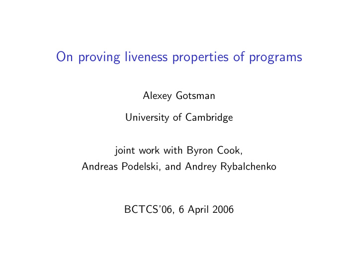 on proving liveness properties of programs