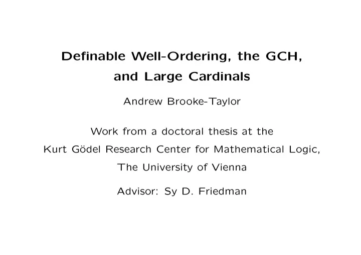 definable well ordering the gch and large cardinals