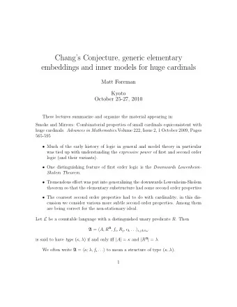Changs Conjecture, generic elementary  embeddings and inner models for huge cardinals  Matt