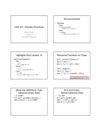 Announcements   Readings   Today:  CSE 321  Discrete Structures   Structural Induction