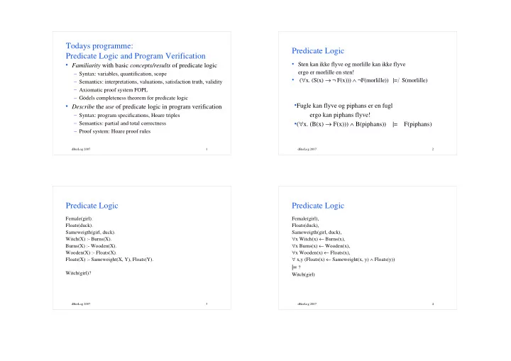 todays programme predicate logic predicate logic and
